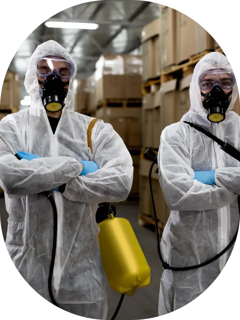 workers in protective suits