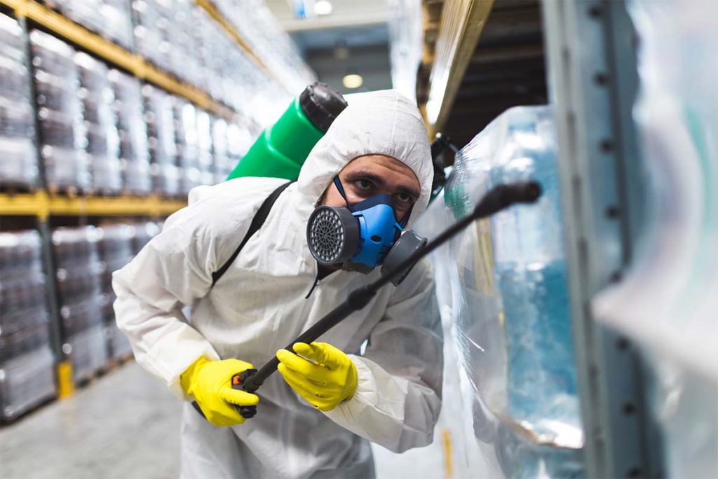 spraying in a warehouse facility