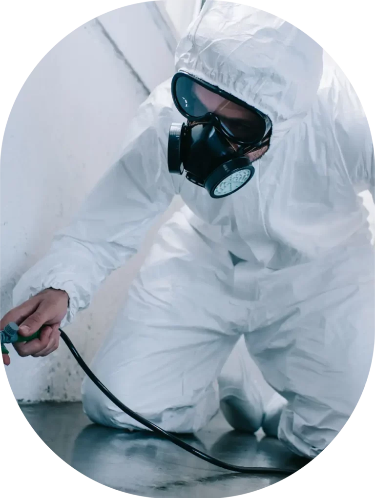 worker spraying in a commercial building