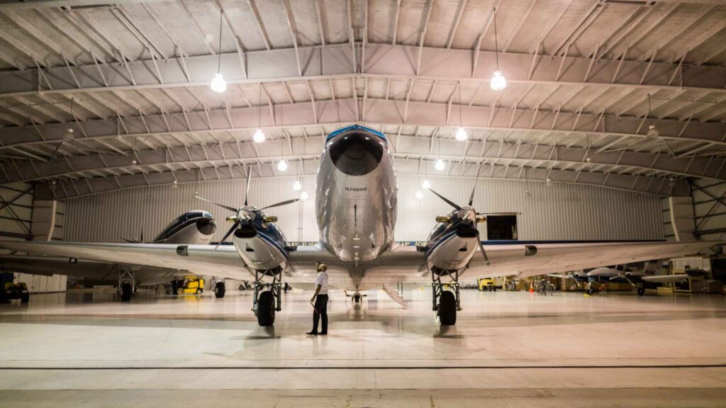 airplane in hangar